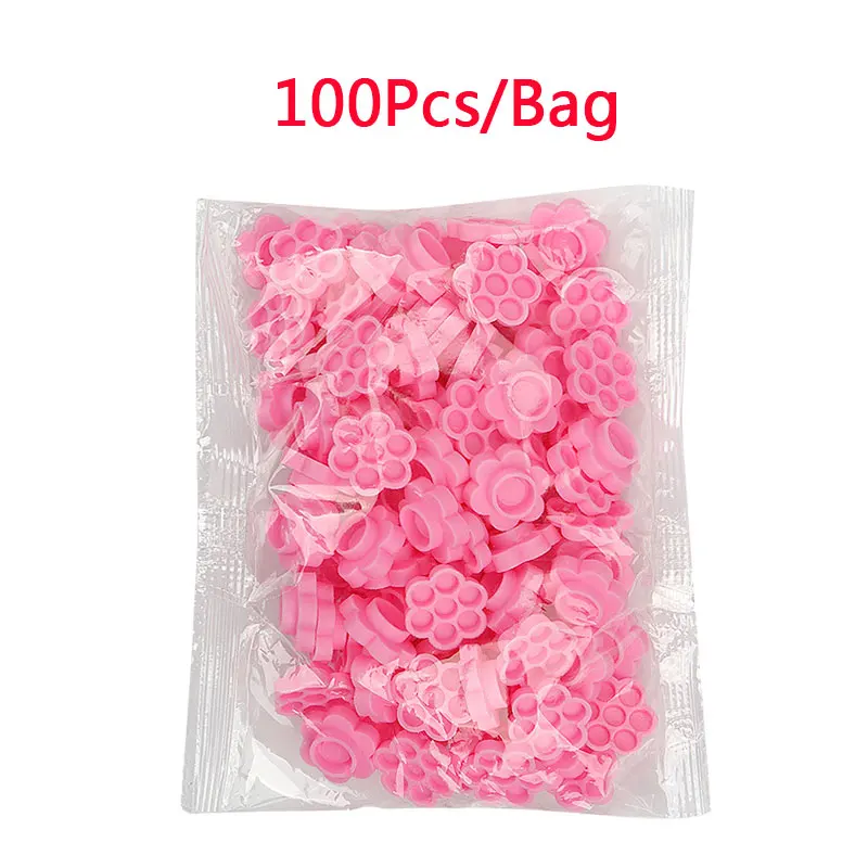 ถ้วยติดขนตาปลอมสีชมพู 100 ชิ้น/ล็อต สำหรับต่อขนตา ถ้วยเก็บกาวติดขนตา ลายดอกพลัม ช่วยชะลอการแห้งของกาว