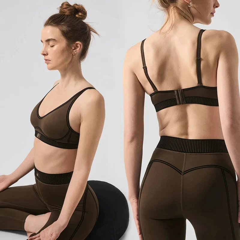 New Goddess Yoga-Set, Airlift, hohe Taille, 7/8 Line-Up-Legging-BH mit Polstern, schmale Passform, bequemes Fitness-Übungsset für Damen