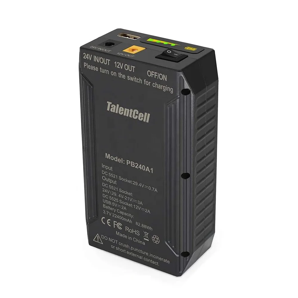 PB240A1 TalentCell 24V 3200mAh Lithium Ion Battery Rechargeable 25.9V 82.88Wh with DC 24V 12V And 5V Output Li-ion Batteries