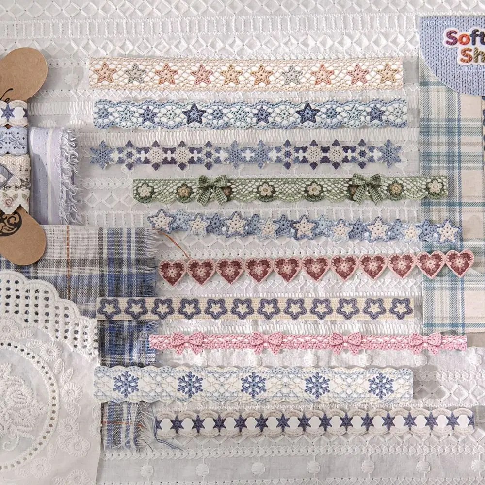 20Pcs/Bag Handmade Crochet Series Sticker Strip Sweet Textured Paper Scrapbook Decoration Gift DIY Cardboard Texture Sticker