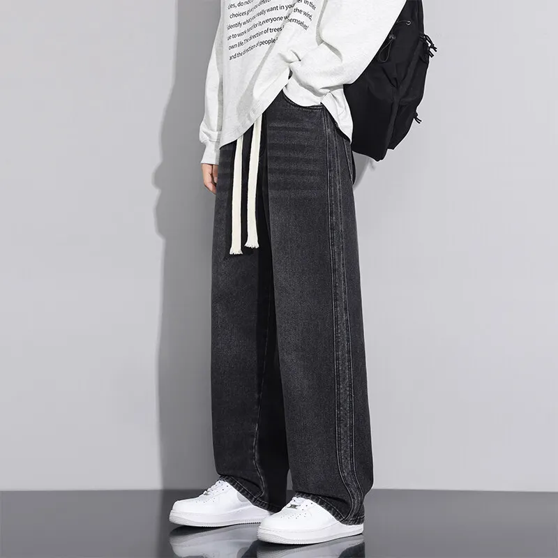 

GIOIOMen's Denim Casual Pants，2025Spring New Loose Straight Drawstring Jeans，Fashionmen`s clothing