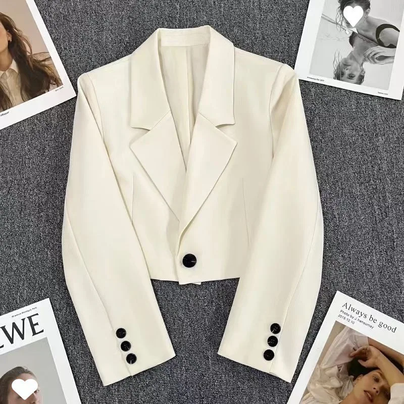 Punk Fashion Blazer Pin Brooch Cross Metal Chain Women Long Sleeve Suit Jacket Streetwear Gothic Lapel Button Up Cropped Coat