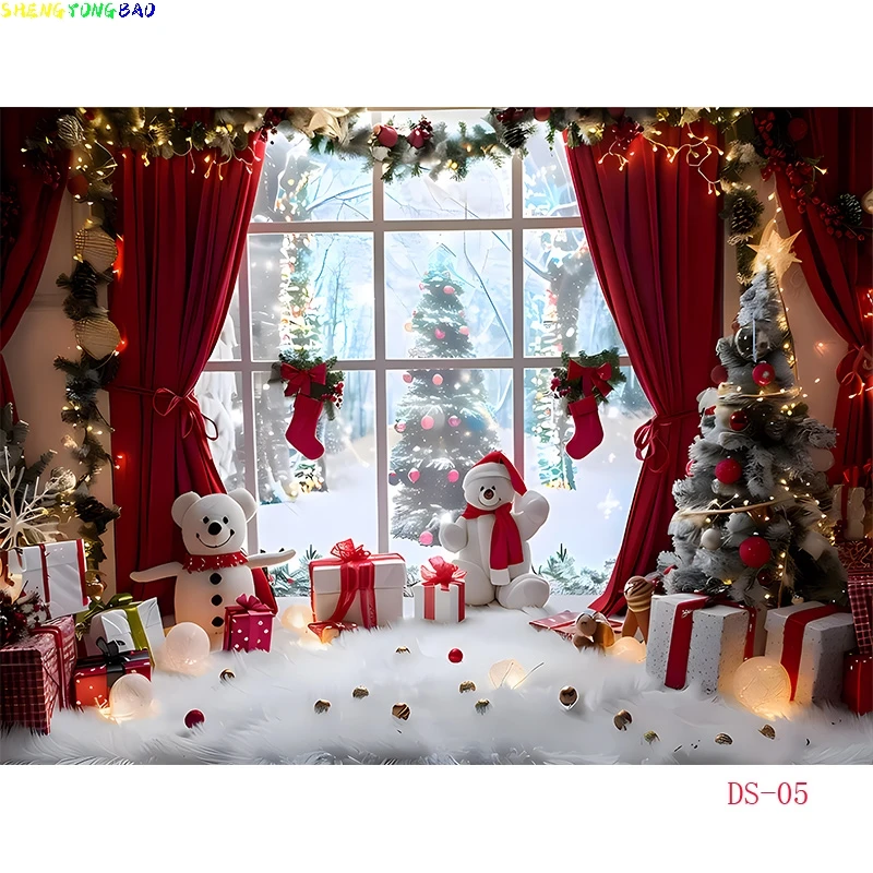 Christmas Day Wreath Snowman Photography Backdrop Props Family Xmas Eve Party Decor Living Room New Year Background DS-05