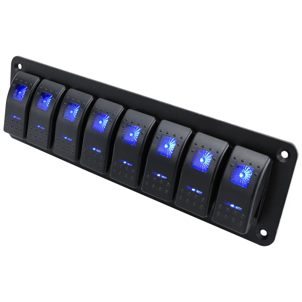 Marine Rocker Switch Panel DC12-24V Aluminum Panel Boat Toggle Switch Panel Blue LED Lighted Waterproof For Boat Automotive Car