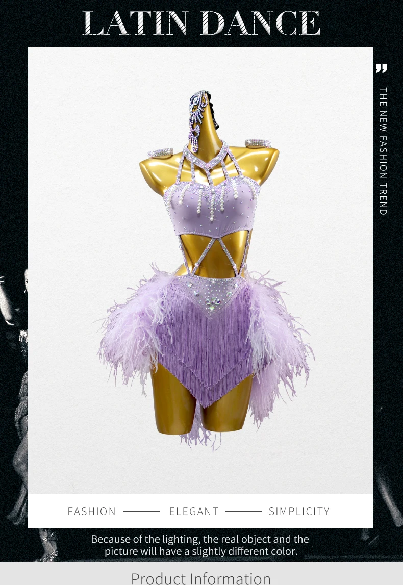 2026 Mädchen Karnevalskostüm Damen Latein-Übungskleidung Tanzkleidung Rock Abendkleid Tanzoutfit Performance Kurzes Federkostüm – Detail 2