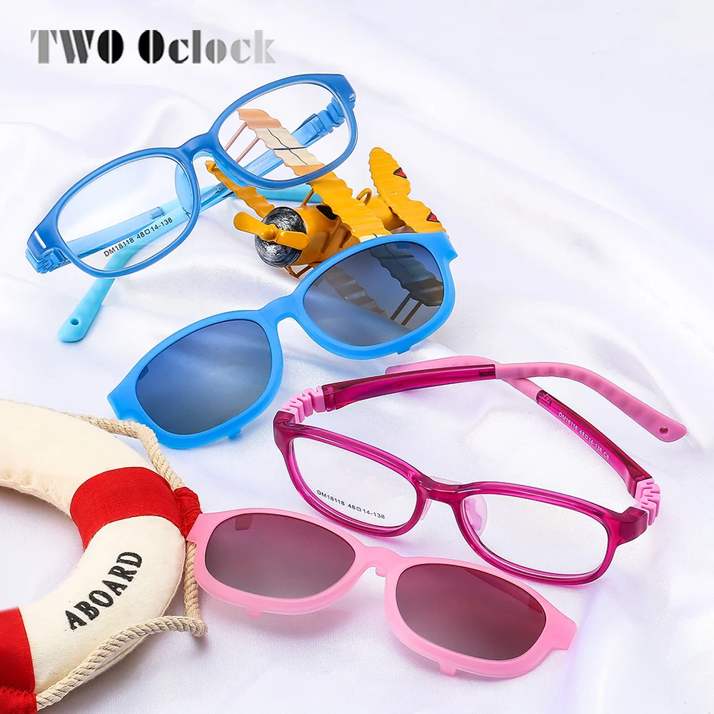 Flexible 2 In 1 Kids Sunglasses Clips On Glasses Children\'s Shades Girls UV400 Sun Glasses 0 Diopter Optic Eyeglass Frame Pink
