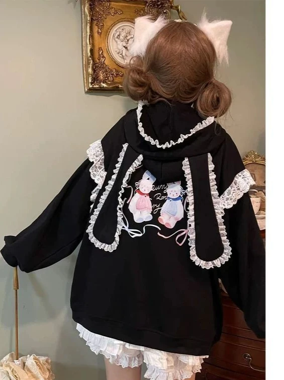 

Японский кавайный свитшот с длинным рукавом, повседневные женские субкультурные толстовки с капюшоном, пальто с мультяшным принтом, милый милый стиль, шикарная женская одежда