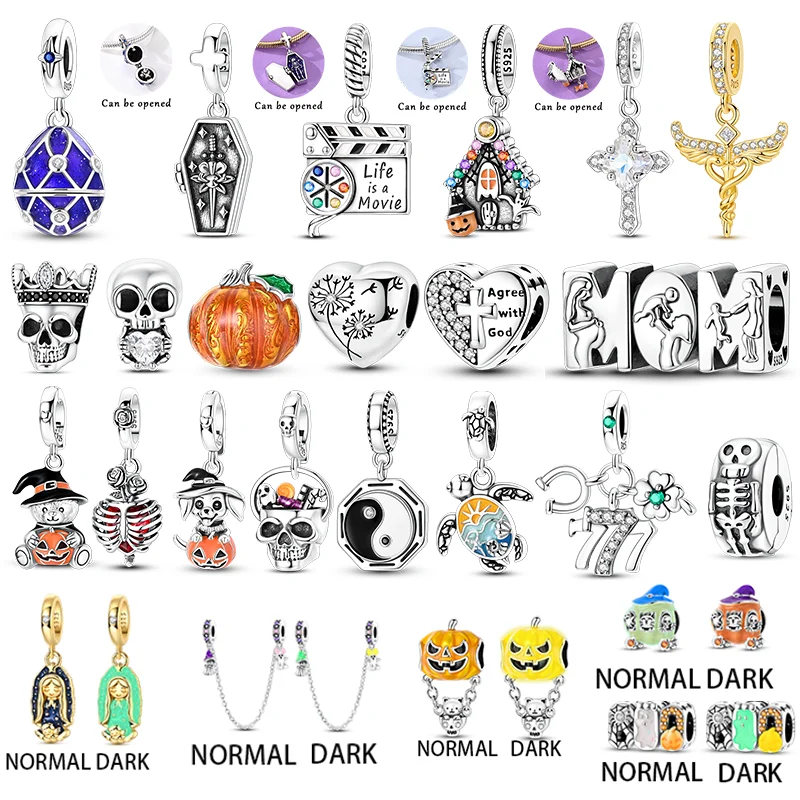 Hot Sale 925 Sterling Silver Charms Beads Pumpkin Car Skeleton Halloween Series Dangle Fit Original Bracelet Women Jewelry Gift