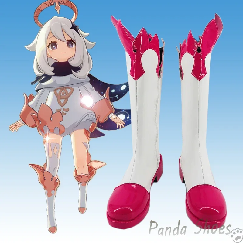 

Genshinimpact Paimon обувь для косплея аниме игра Cos длинные красные ботинки игра Paimon косплей костюм реквизит обувь для вечеринки на Хэллоуин