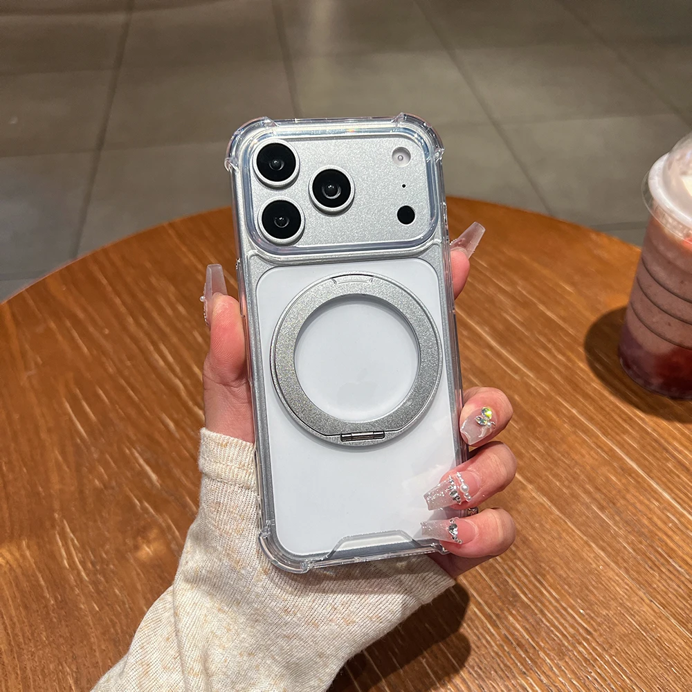 360 ° Drehbarer Ständer für MagSafe Clear Case für iPhone 18 Duo 17 Air 16 E 15 14 Plus 13 12 Pro Max, magnetische Halterung, Anti-Fall-Schutzhülle – Detail 5