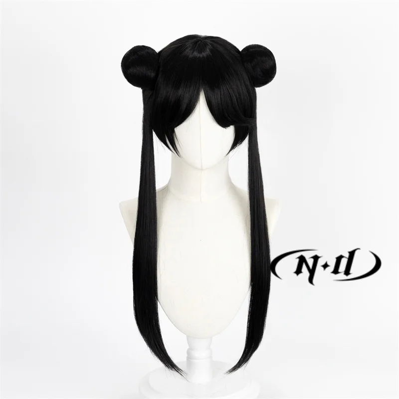 ND Meiling Li Wigs Anime Cardcaptor Sakura Wiki Cosplay Double Ponytail Role Play for Comic-Con Party Synthetic Black Hair Wigs