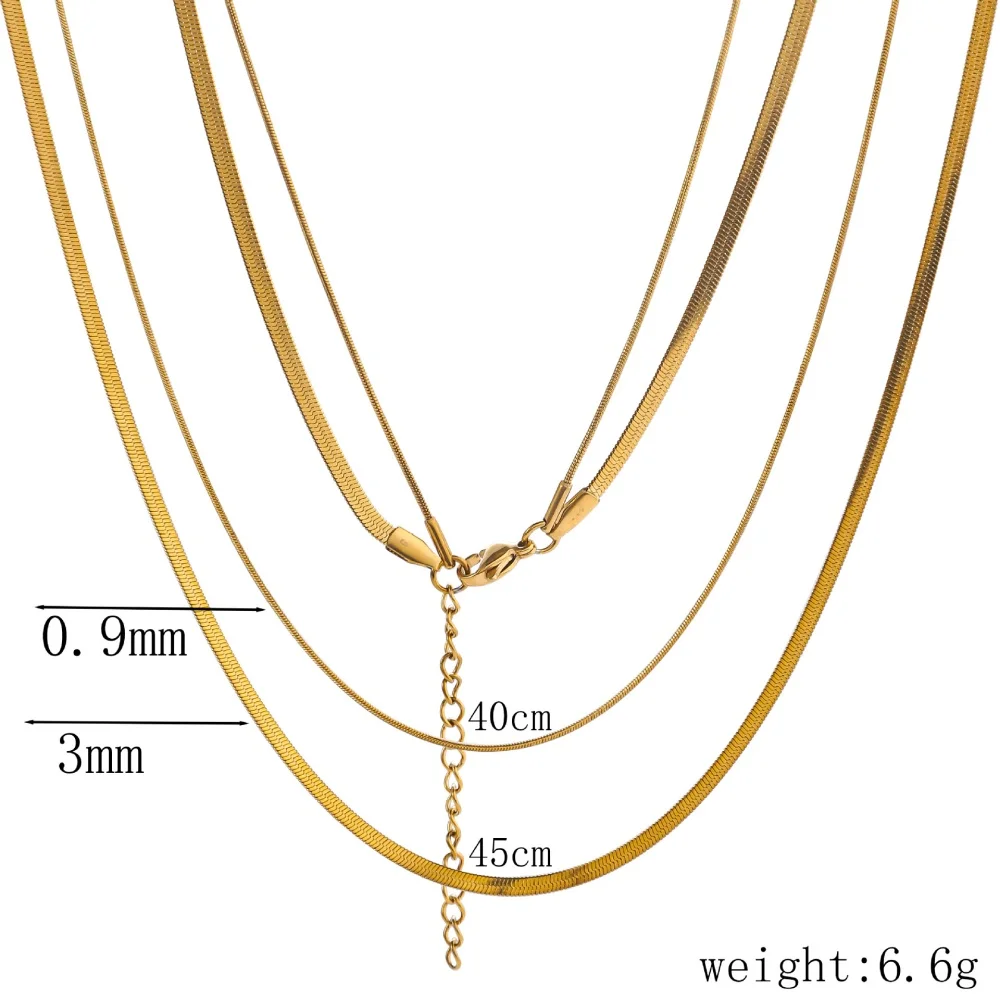 Einfache goldfarbene Edelstahl-Mehrschicht-Halskette, gestapelte Schlangenkette für Damen, modischer Titanstahlschmuck. – Detail 6