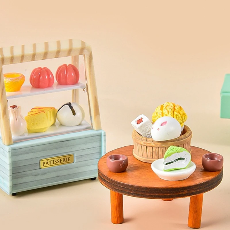 1Set 1:12 Dollhouse Miniature Cake Bread Egg Tart Teapot Basket Tray Breakfast Food Model Kitchen Decor Kid Pretend Play Toy