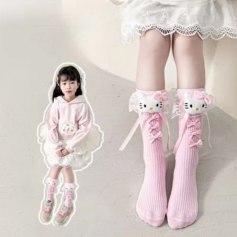 サンリオ ハローキティ マイメロディ クロミ ポムポムプリン アニメ二次元ロングソックス 女の子用 甘くて可愛いレースプリンセスソックス