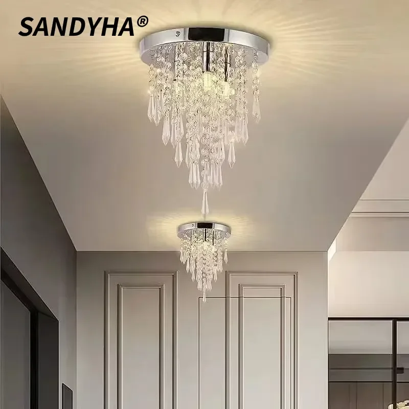 

SANDYHA Simple Crystal Ceiling Light Transparent LED Chandelier for Hall Living Room Bedroom Corridor Home Decor Hanging Lights
