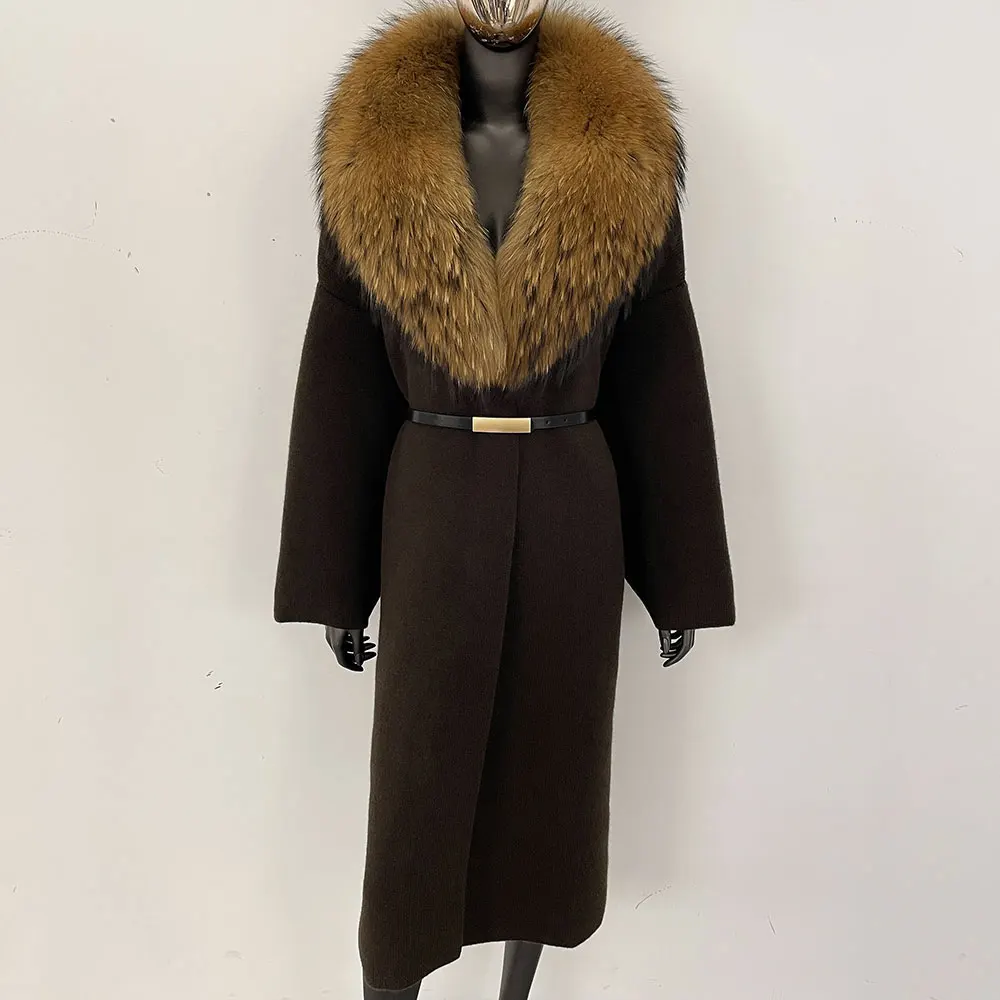 Giacca da donna in pelliccia di volpe naturale di pelliccia di procione maglione femminile giacca in vera pelliccia nuovo autunno inverno caldo maglieria abbigliamento cintura cappotto