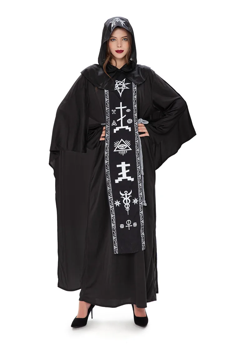 Monk Wizard Cosplay Halloween Medieval Catholic Priest Costume Men's Dreadful Pastor Carnival Party Women Role Play Fancy Dress