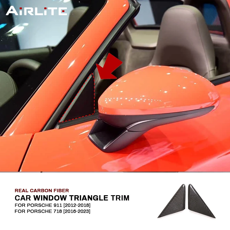 

Real Carbon Fiber For Porsche 718 2016-2023 911 2012-2018 Car Door Window A-pillar Triangle Trim Cover Sticker Accessories