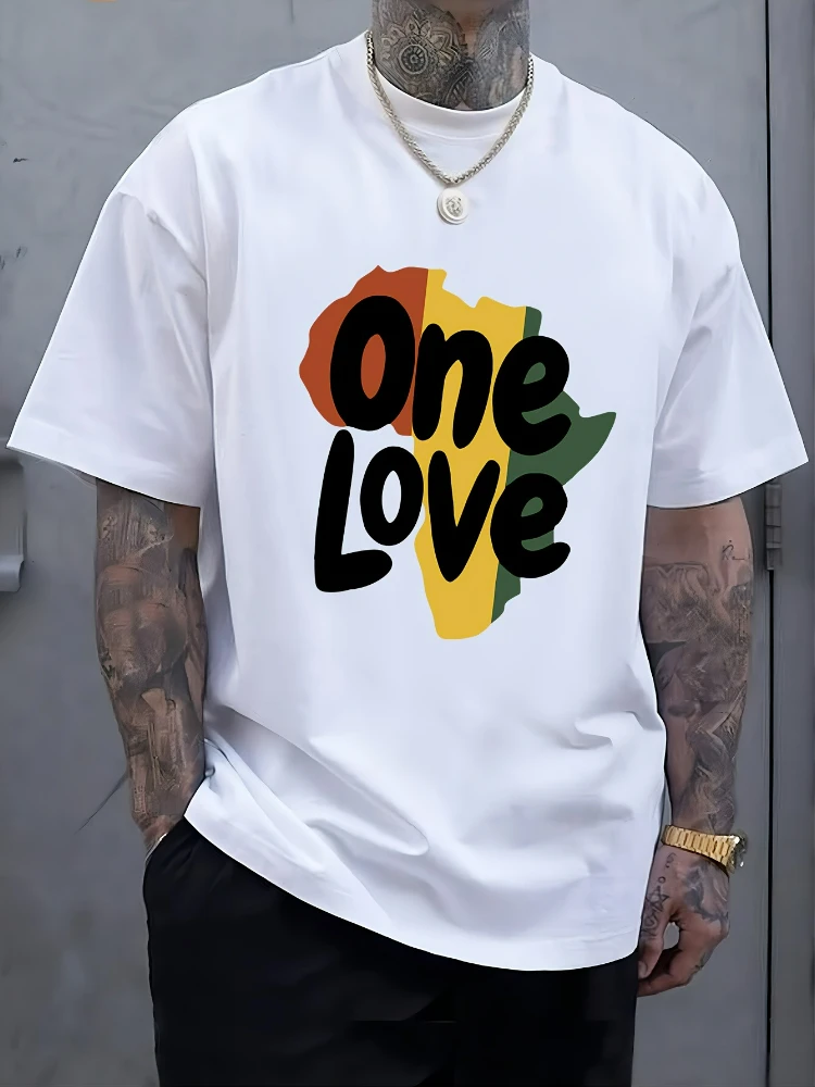 

One Love Letter printed cotton men's short-sleeved T-shirt, comfortable and casual round neck T-shirt.