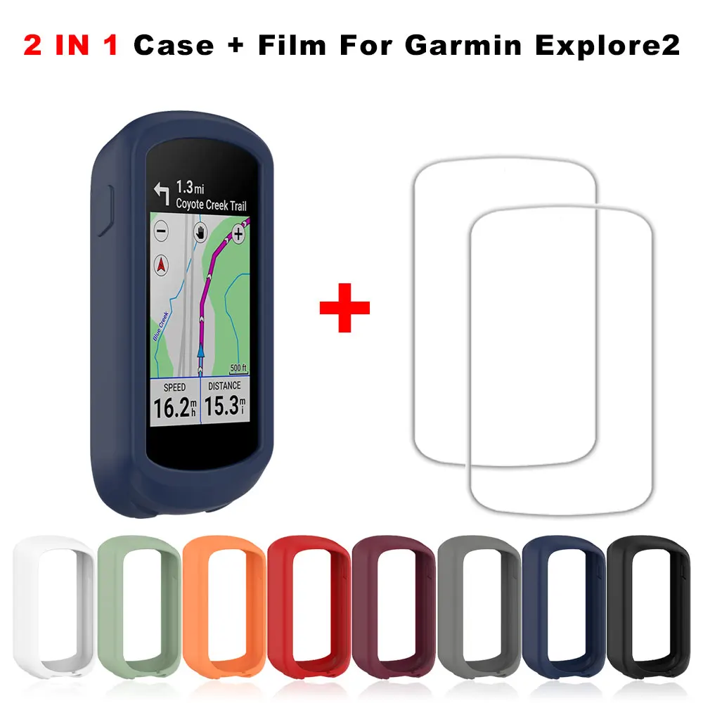 TPU Silicone Case + 2Pcs Tempered Glass Film for Garmin Explore 2 GPS Screen Protector Cover Explore2 Smart Accessories 2 in 1