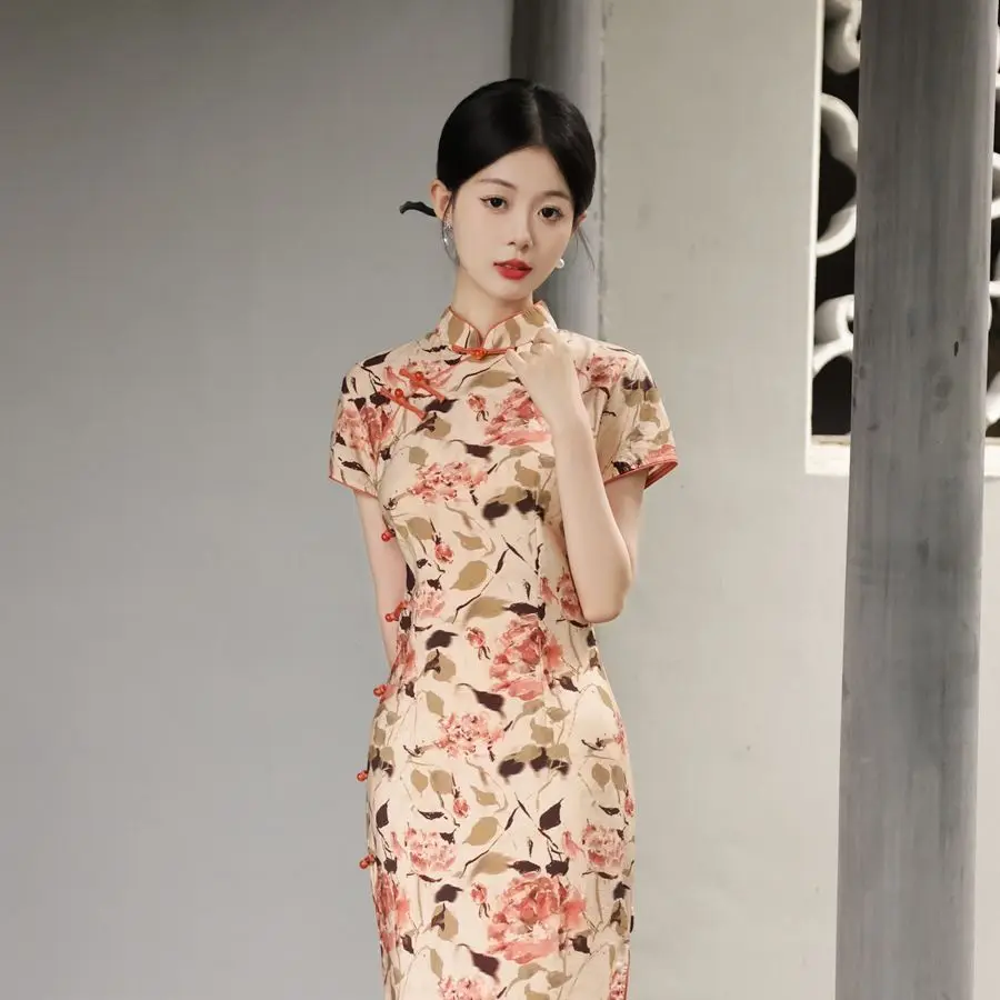 

Yourqipao Chinese Traditional Hanfu Improved Floral Cheongsam 2023 Tang Suit Women Hanbok Qipao Evening Dresses Skirt Plus Size