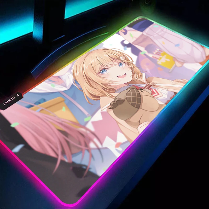 

Mouse Pad LED PC Computer Gamer Kawaii Gaming Accessories Mousepad RGB Laptop Hololive Watson Amelia Keyboard Pad Desk Mouse Mat