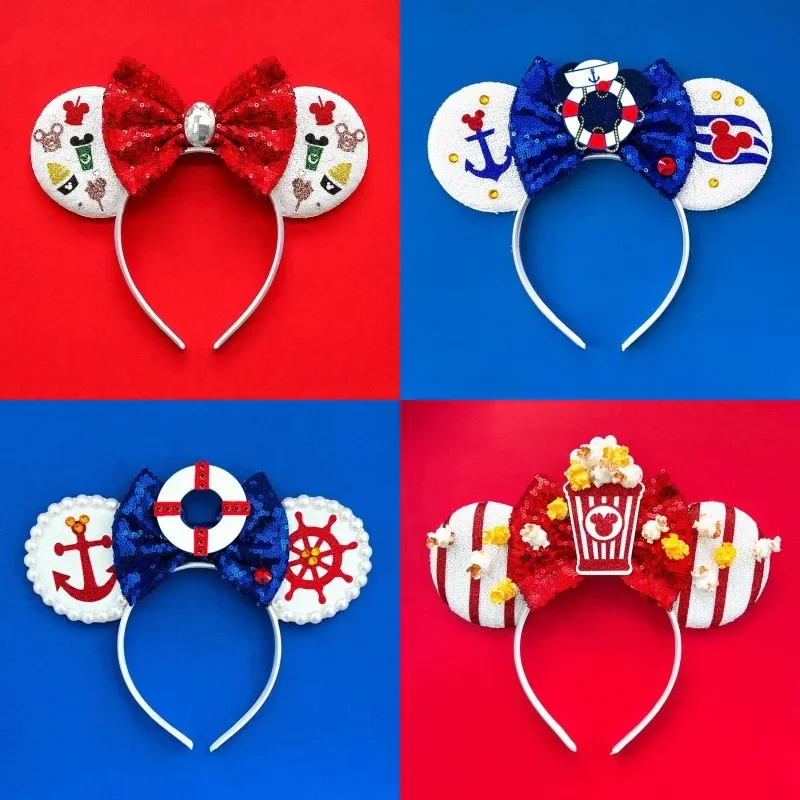 Disney Birthday Girls Mickey Mouse Ears Headbands for Women Party Hair Accessories Minnie Mouse Sequins Bows Hairband Kids Gifts