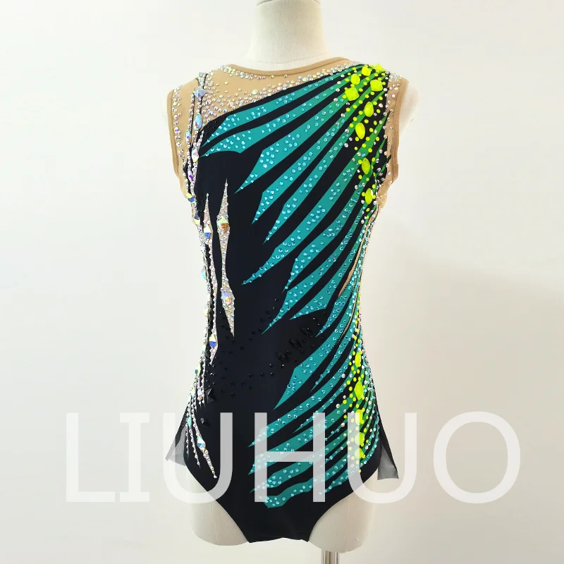 

LIUHUO Black Green Rhythmic Gymnastics Leotard Competitive Cheerleading Performance For Children