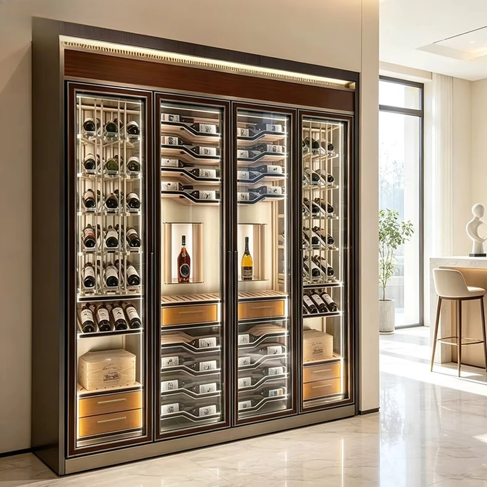 Luxury Wine Cabinet, Wine Cellar, Stainless Steel Racks, Metal Shelves, Display Cabinet for Liquor Wine Bottle Storage