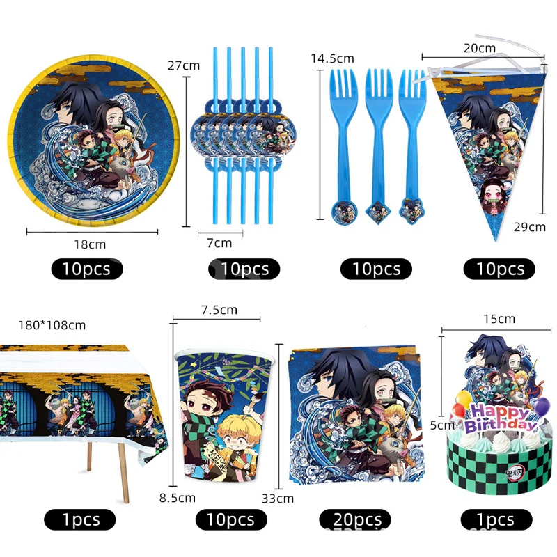 New Demon Slayer Birthday Decoration Tanjirou Kamado Balloons Party Supplies Disposable Tableware Plates Paper Cup Napkin Gifts