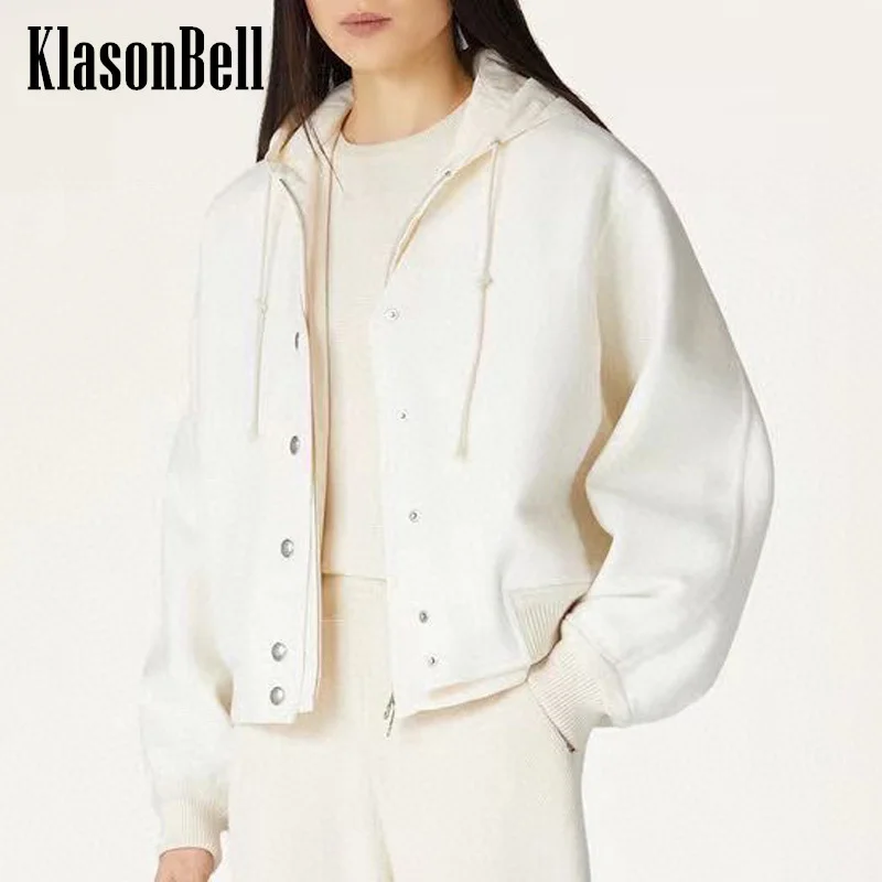 10.12 KlasonBell-Women\'s Clothes Fashion Casual Cashmere Single Breasted Jacket Coat + Hooded Quilted Vest Two Piece Set