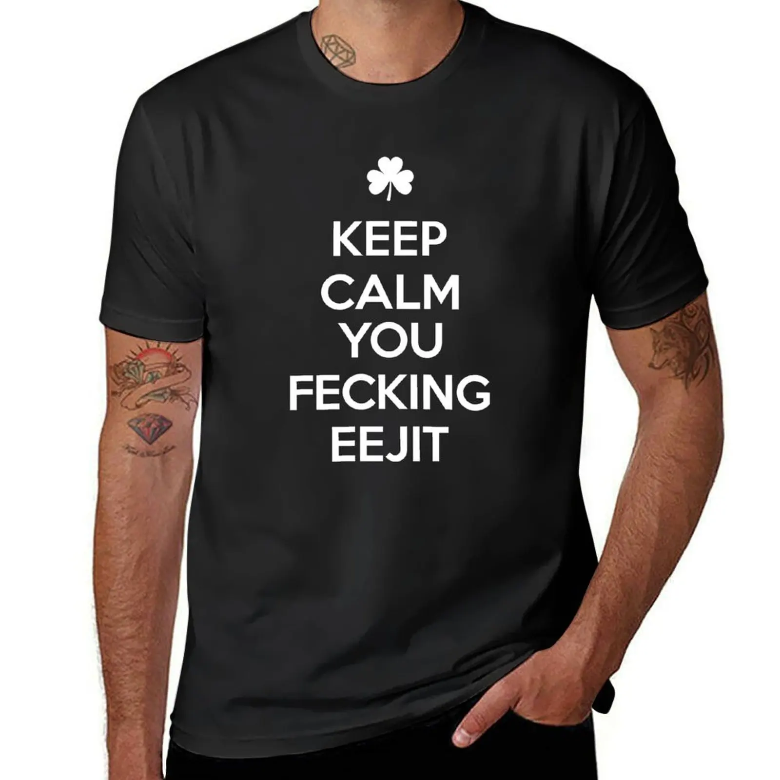 

Забавная ирландская одежда Keep Calm You Fecking Eejit, рубашки и подарки, футболка, черные летние топы, простая винтажная одежда, мужские футболки