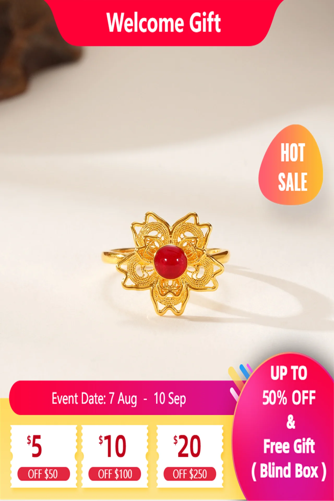 

Lium Gems 925 Sterling Silver Ring Lotus Flower 24K Gold vermeil ring Tarnish Resistant Comfort Fit Wedding Band Adjustable Ring