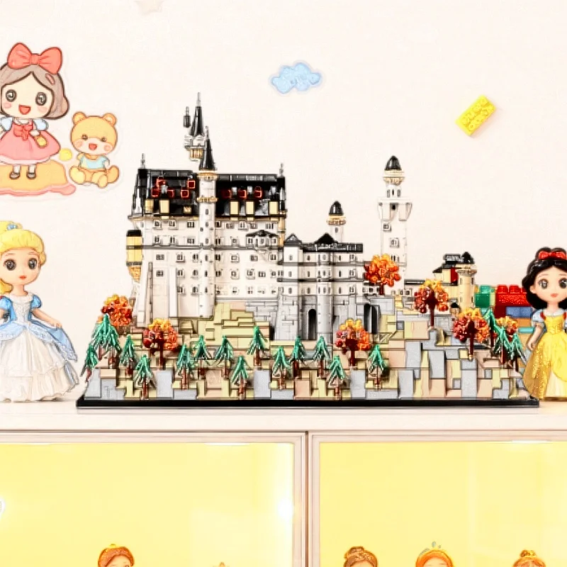 Europejski Zamek Las Krajobraz Klocki Zabawka DIY Zamek Neuschwanstein Model Architektoniczny Prezent na Boże Narodzenie