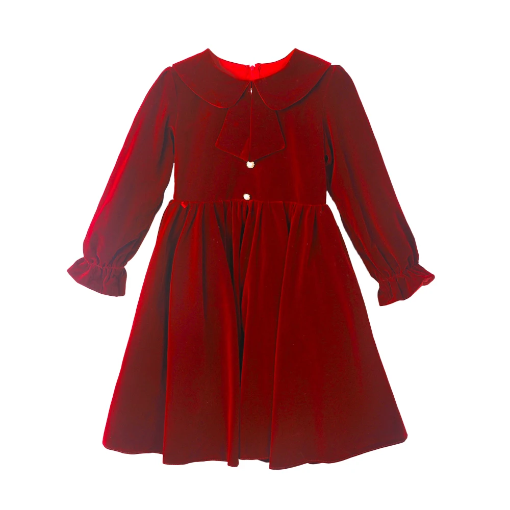 Robes de soirée en velours rouge vin pour petites filles, robe courte de reconstitution historique de luxe pour enfants, robe de princesse pour enfants, fête d'anniversaire de Noël