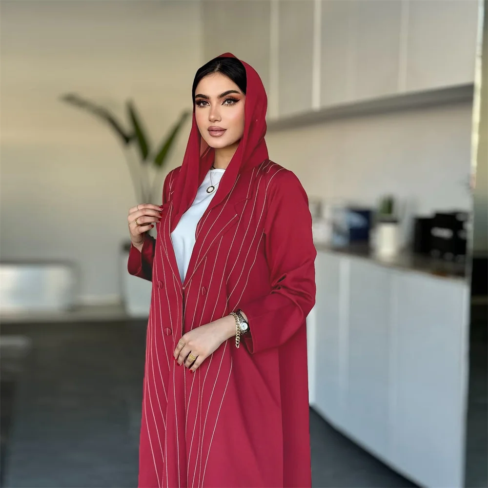 2025 Red Ramadan Open Abaya Dubai Turkey Kaftan Muslim For Women Kimono Modest Robe Femme Caftan Marocain Islam Clothing Dress