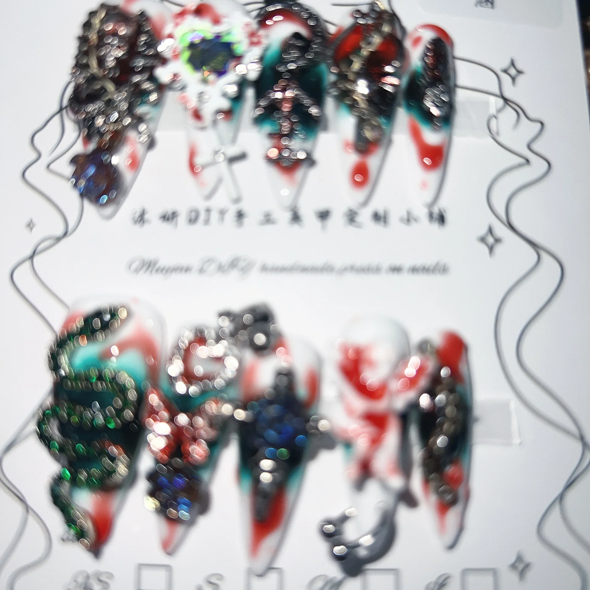 القوطية الشرير الشيطاني اضغط على الأظافر مع الجمجمة المعدنية الأفعى أحجام متعددة الأحمر الأخضر الجمجمة ثعبان الملاك تصميم #5