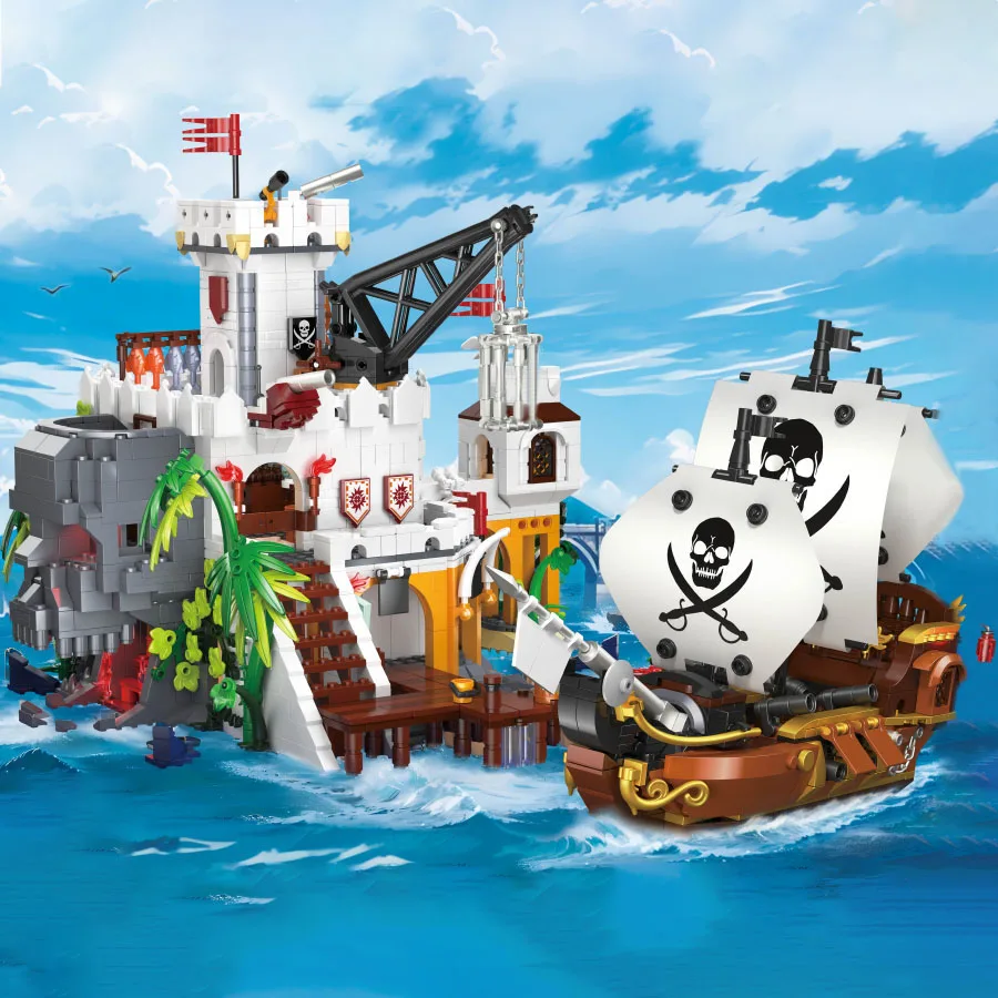 Pirate Ship Architectural Landscape Series Assembling Mini Particle Building Blocks Desktop Decoration Model Children Toys Gifts