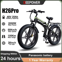 2025HotSell Deepower H262000W motor 48V25AH lithium battery 26-inch fat adult mountain folding outdoor off-road electric bicycle