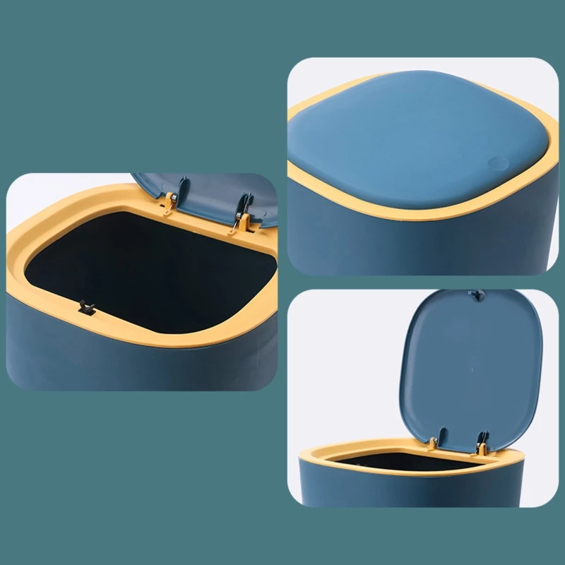 Plastic Trash Can with Lid Press Waste Paper Bin Dustproof Multifunction for Home Kicthen Bathroom Living Room drop ship