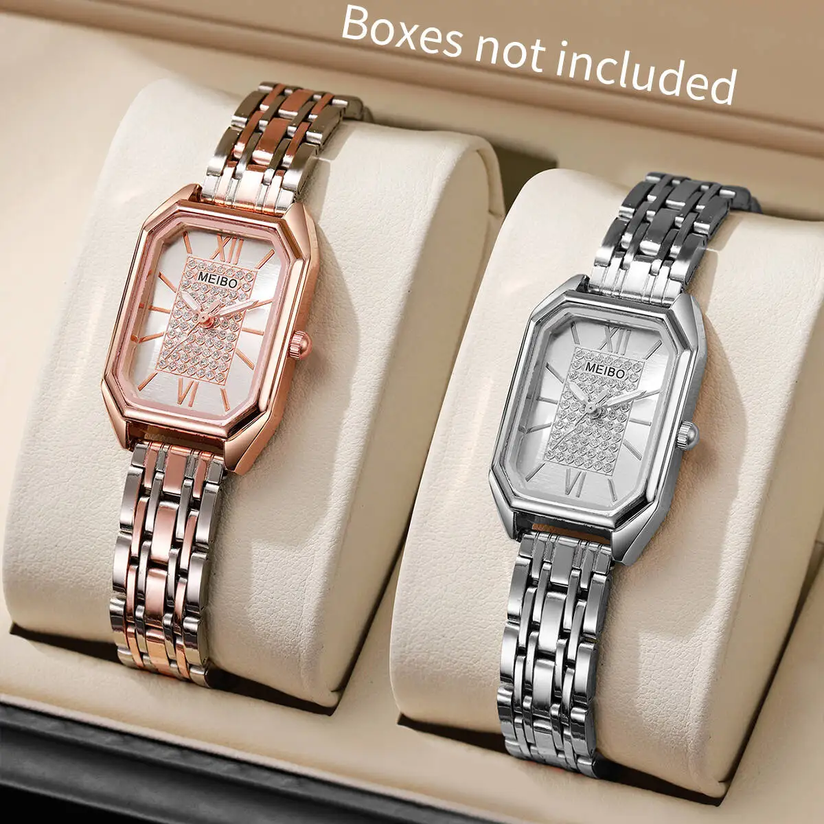 2PCS Fashion Rectangle Quartz Watches Set Luxury Alloy Strap Women Watch Clock Gift Reloj Mujer（Without Box）
