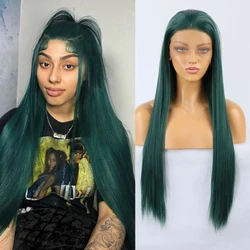 Long Straight Synthetic Lace Front Wigs For Women Green Lace Wig For Women Synthetic Hair Heat Resistant Fiber Cosplay Green Wig