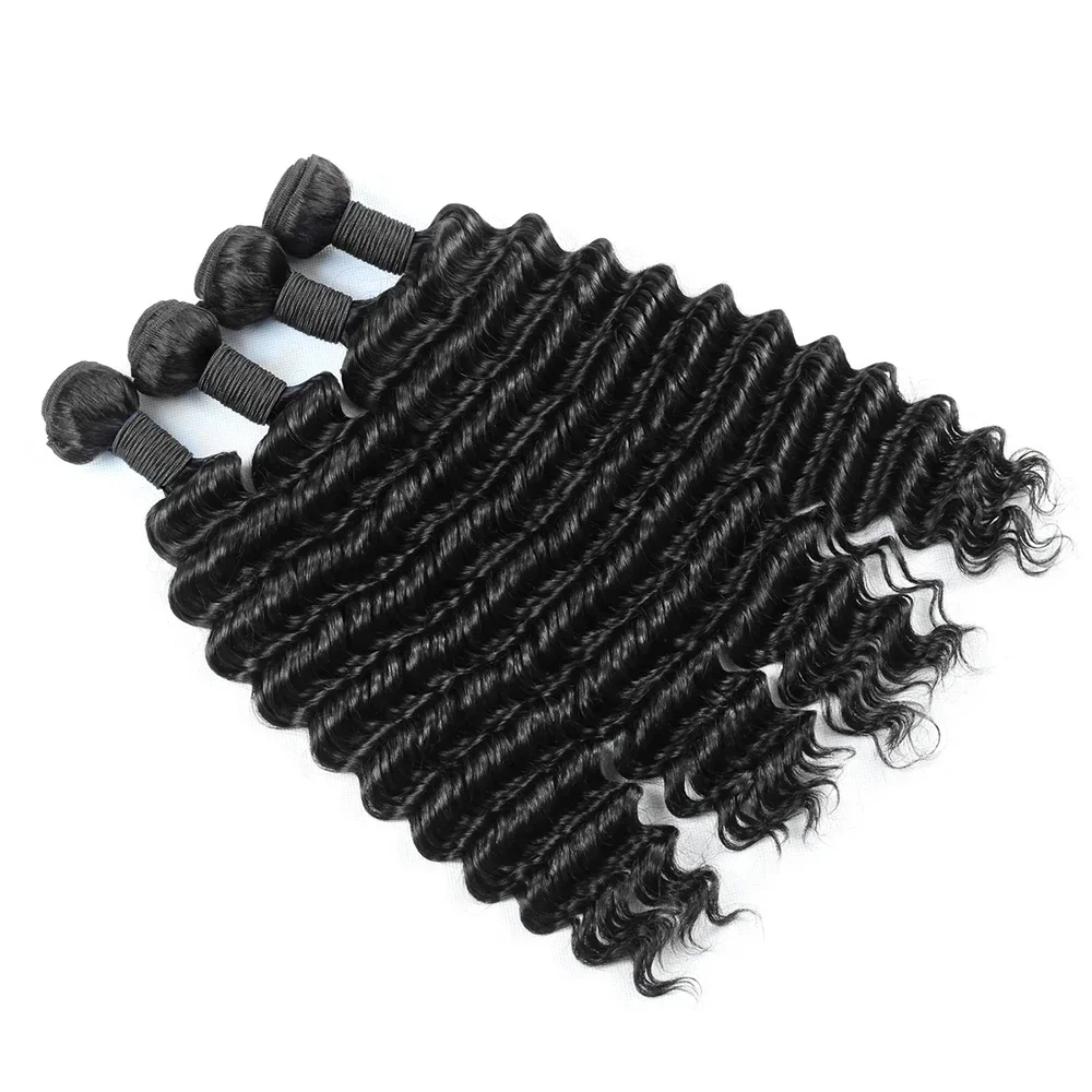 1/3/4 PCS Deep Wave Bundles Brazilian Hair Natural Color Bundles 34 36 38 40 inch Long Hair Extension Thick Remy Human Hair