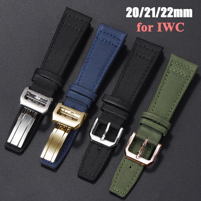 20mm 21mm 22mm Nylon Watch Strap for IWC Pilot Fabric Series Watch Strap Green Black Blue Canvas Bracelet Solid Folding Buckle