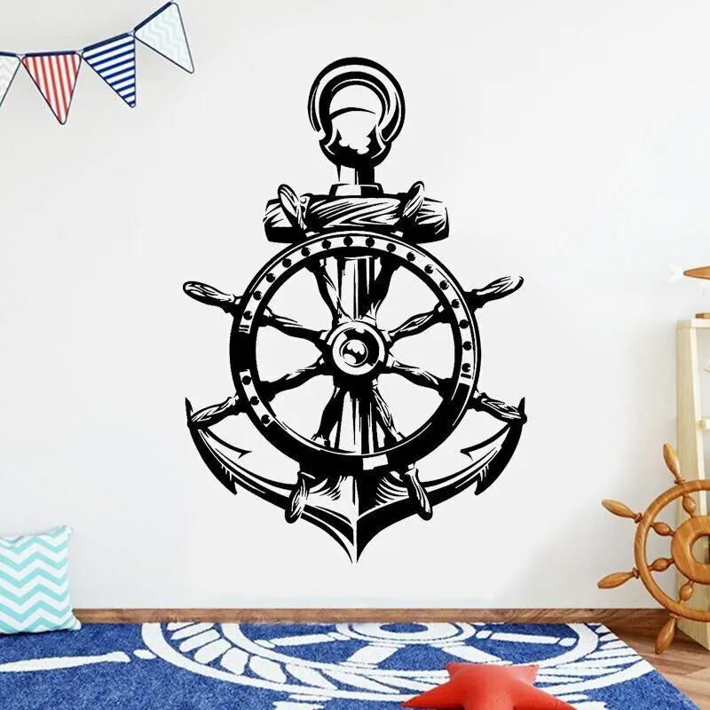 Steering Wheel Nautical Anchor Ocean Sea Style Wall Stickers Vinyl Home Decor Kids Room Bedroom Nursery Decals Wall Poster A956