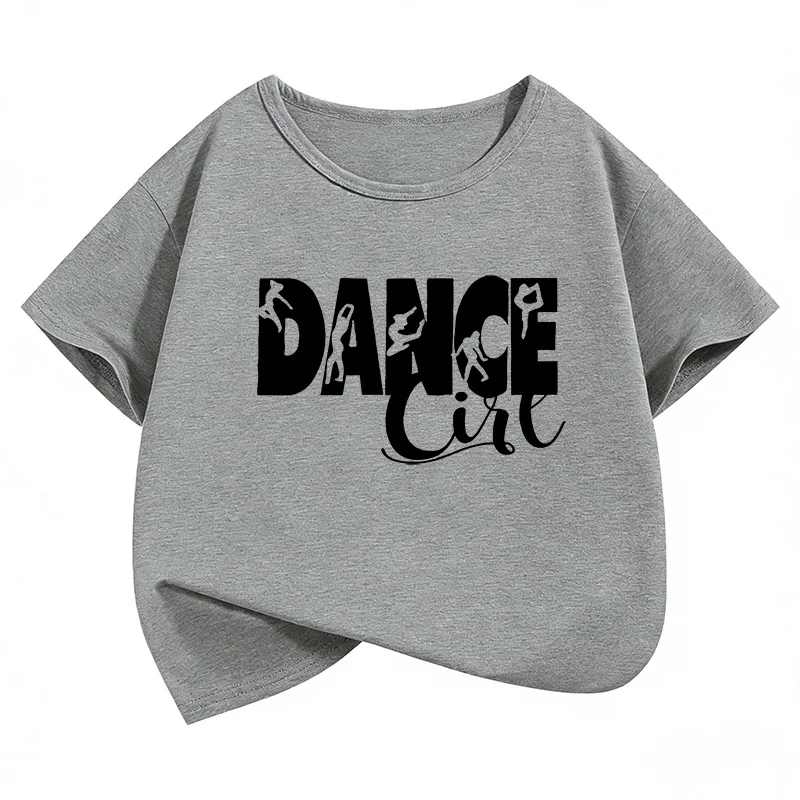 Dance Girl Letter Printed  T Shirts Short Sleeve Y2k Kids Children's T-shirt Boys Girls Summer Spring Casual Top Tee Shirt