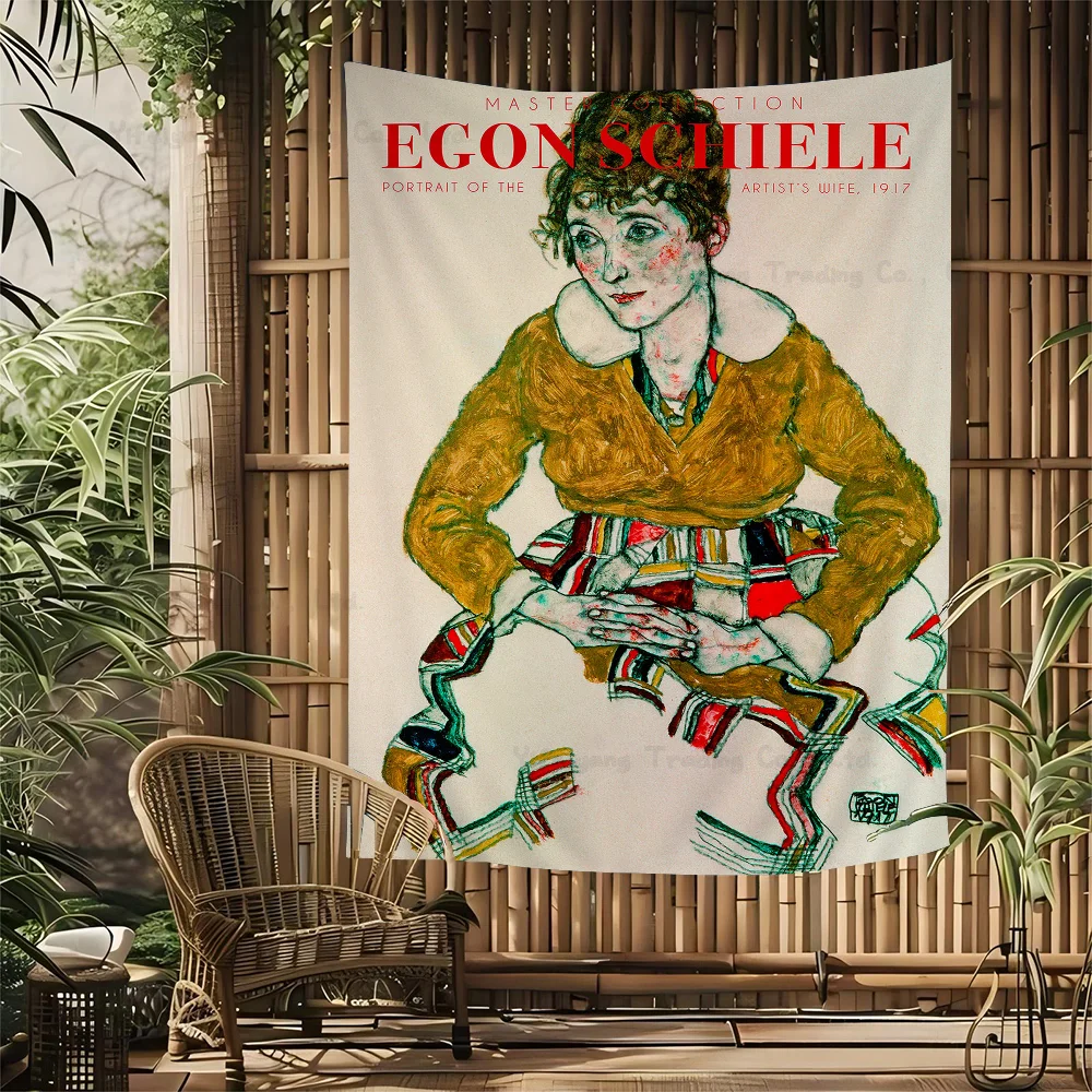 Egon Schiele Body Color Delineation Sketch Figure Anime Tapestry Hanging Tarot Hippie Wall Rugs Dorm Wall Hanging Sheets