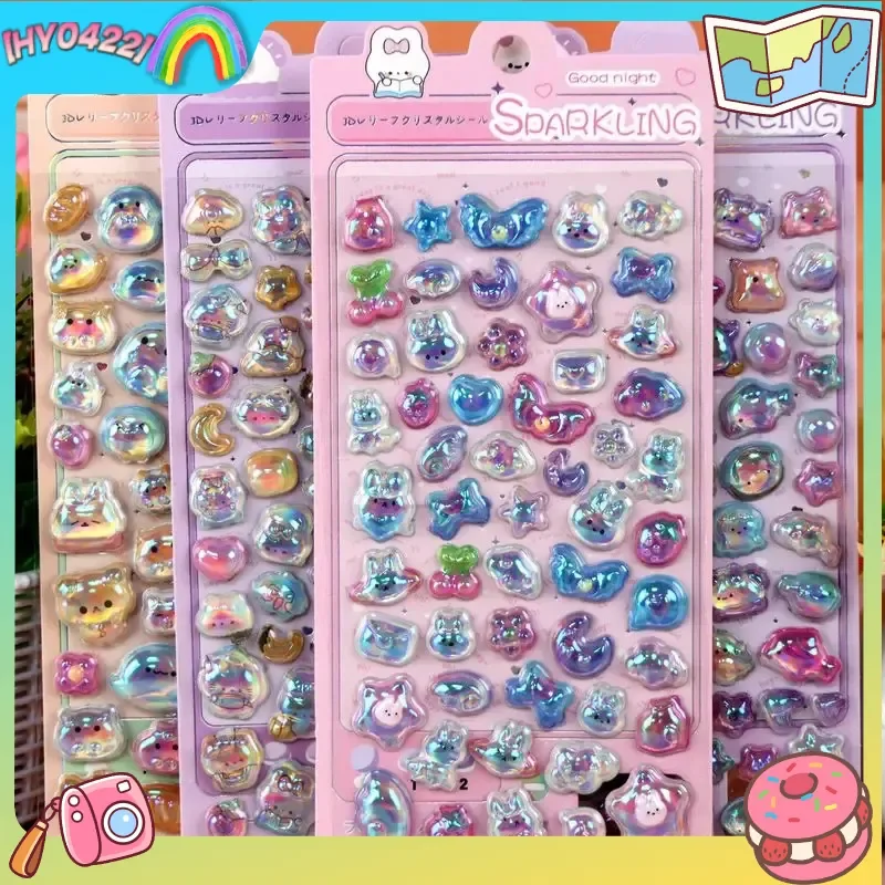 

50 шт. милых японских 3D-наклеек с подводными существами и радужным тиснением, для украшения чехлов для телефонов и кошельков