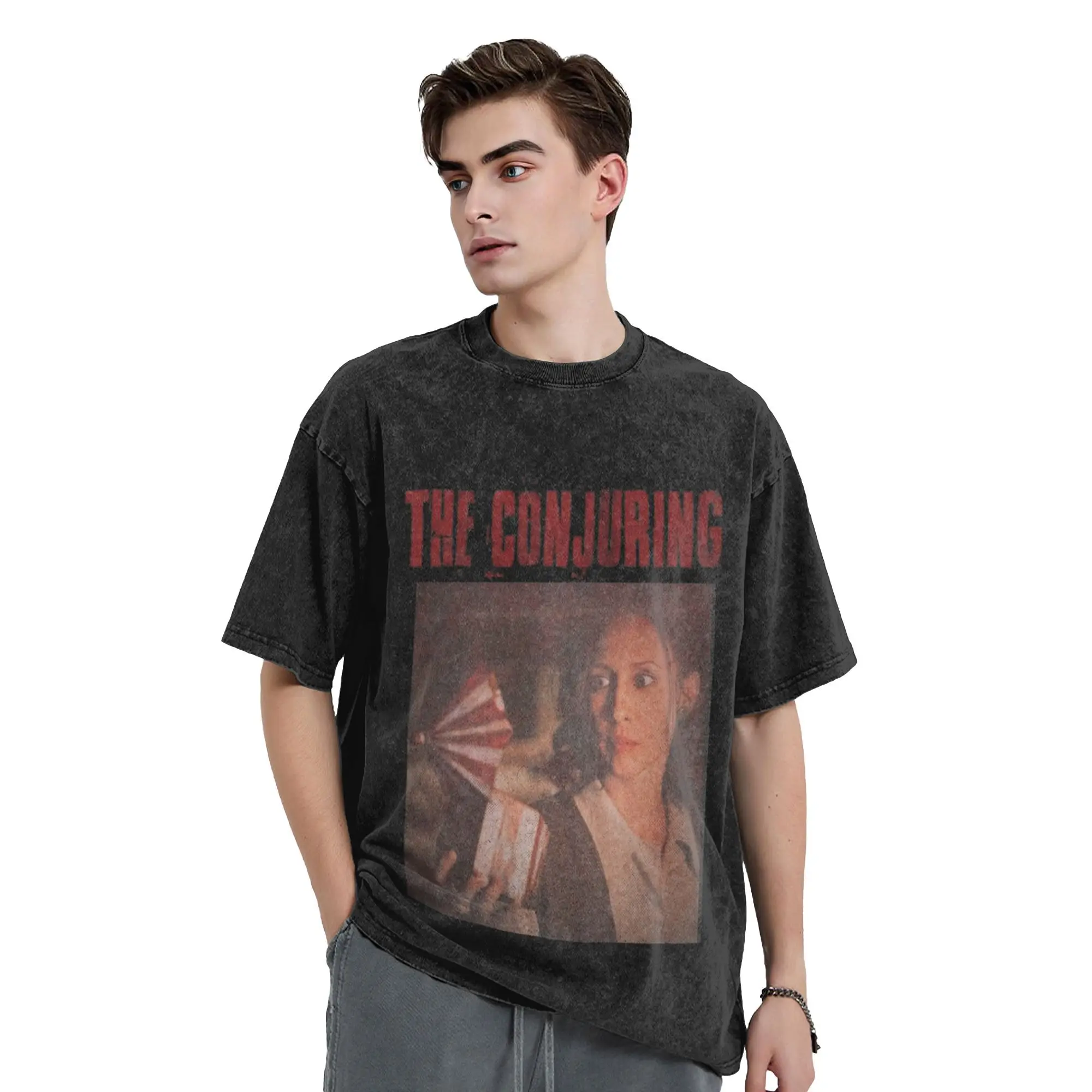 الجدة The Conjuring فيلم تي شيرت الرجال الجولة الرقبة 100% القطن غسلها تي شيرت قصيرة الأكمام تي شيرت الصيف بلايز