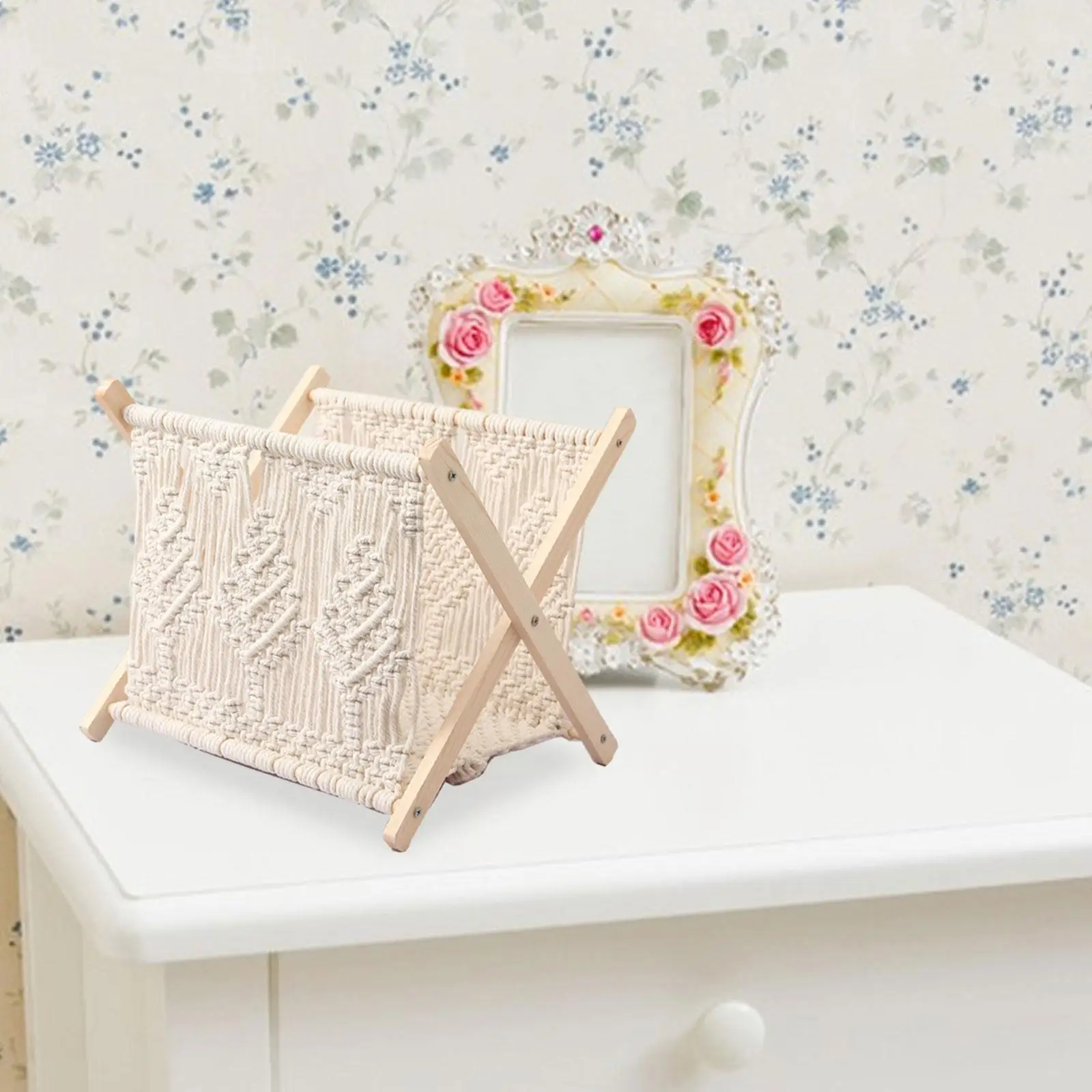 

Macrame Magazine Rack Decorative Book Basket for Living Room Bathroom Office